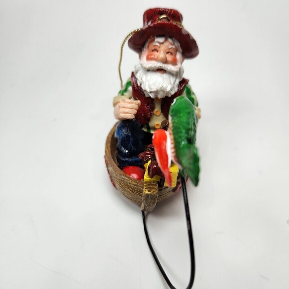 Fishing Santa Claus Ornament Hanging Boat Standing Catch St. Nicholas Cute - Picture 5 of 8